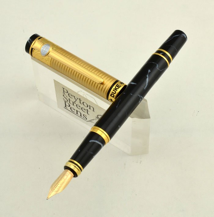 Duke Gold Medal Fountain Pen - Matte Gold Cap, Blue Marble Italian